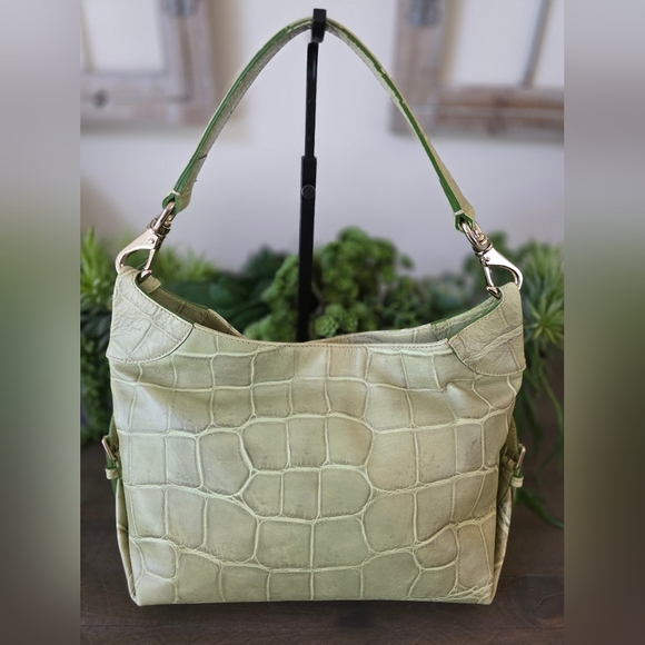 Dooney And Bourke Croc Embossed Leather Hobo Bag In Pistachio - Picture 8 of 14